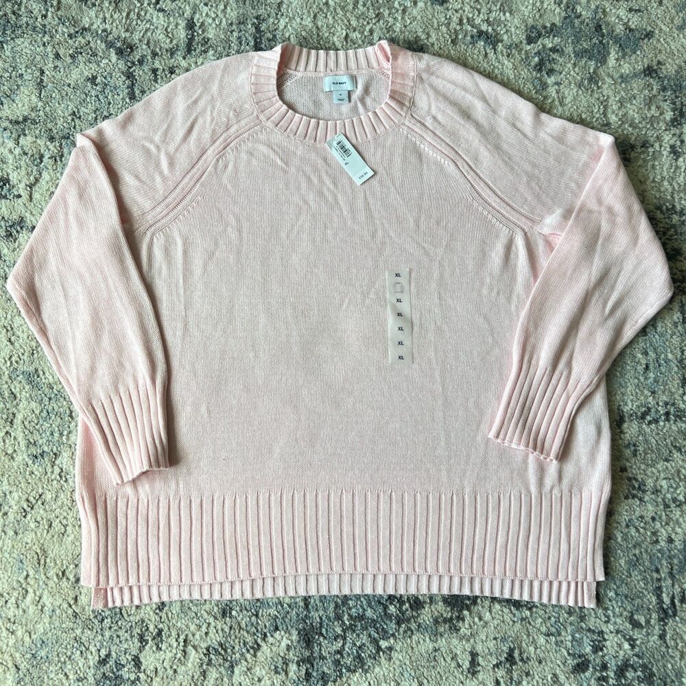 Old Navy Sweater Womens XL Pink Crewneck Cotton Knit Pullover NWT Ribbed Trim